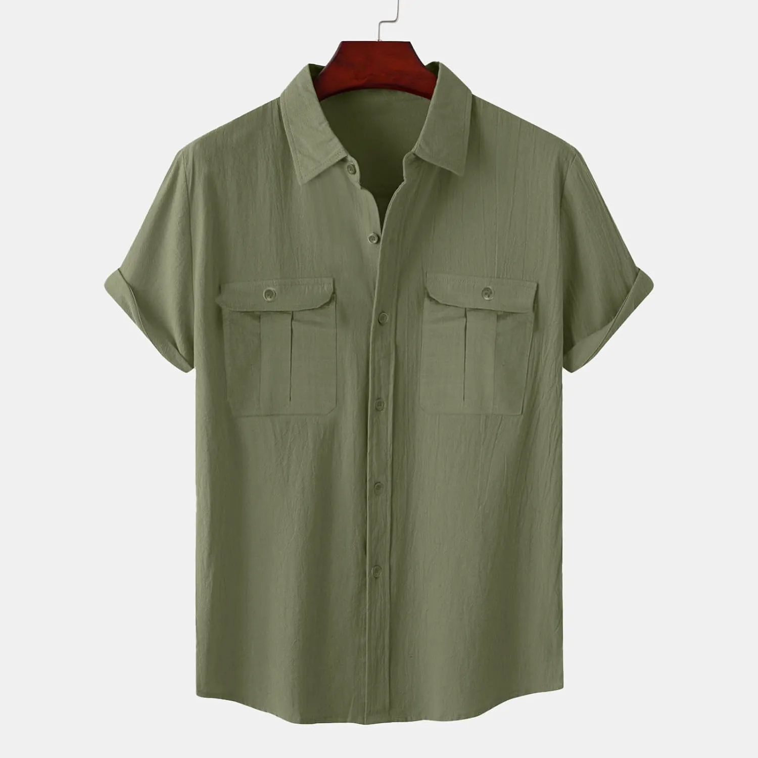 Mens Cotton Linen T-Shirts Shirts Casual Summer Beach Button Down Short Sleeve Shirts Business Work Office Dress Shirts
