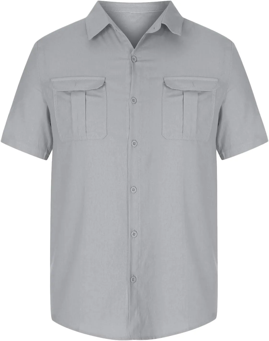 Mens Cotton Linen T-Shirts Shirts Casual Summer Beach Button Down Short Sleeve Shirts Business Work Office Dress Shirts