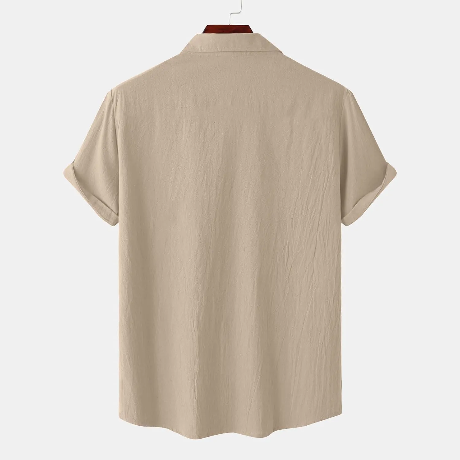 Mens Cotton Linen T-Shirts Shirts Casual Summer Beach Button Down Short Sleeve Shirts Business Work Office Dress Shirts
