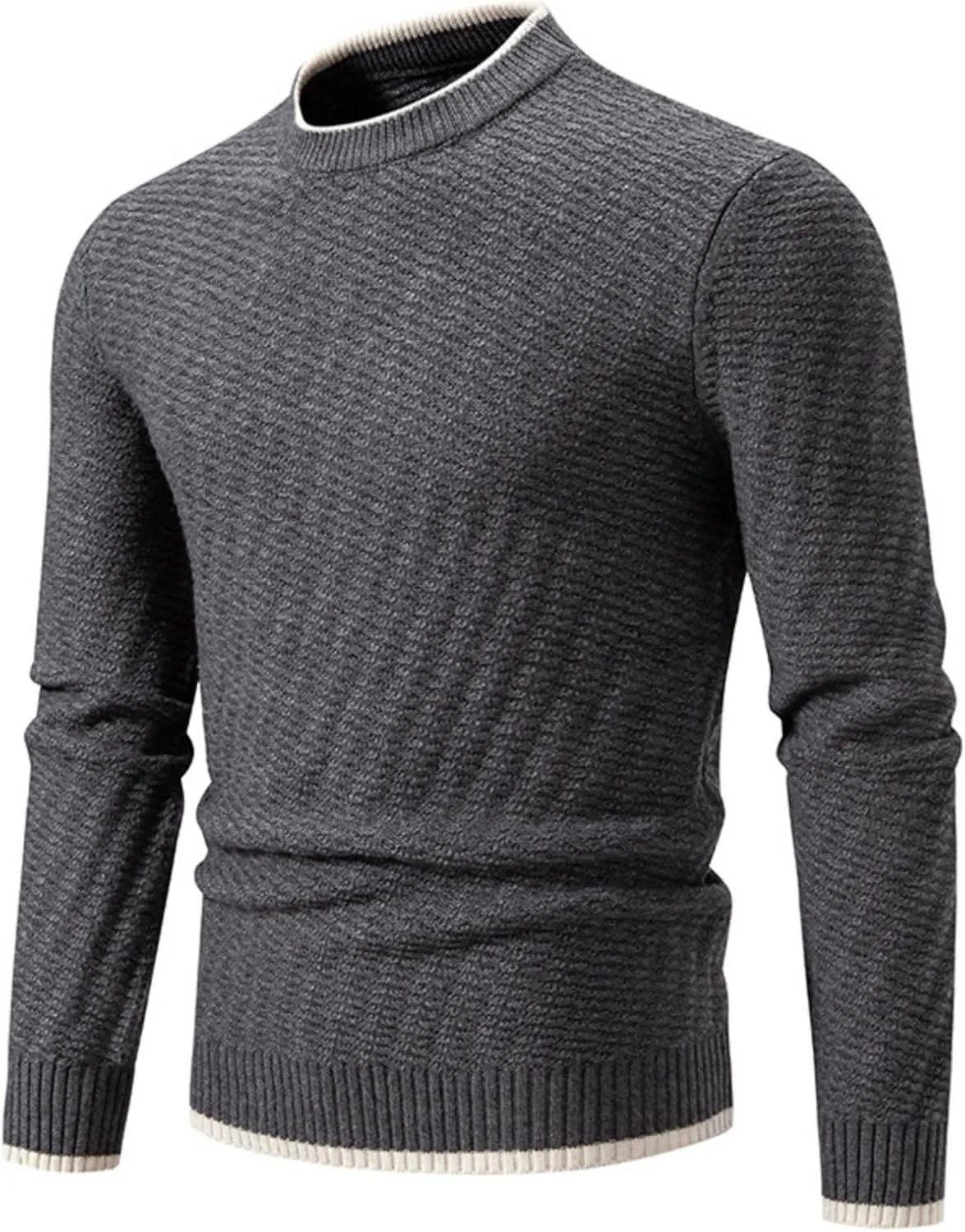 Men's Crewneck Sweater Slim Fit Lightweight Pullover Long Sleeve Solid Color Tops Ribbed Knitted Fall Fashion Sweater