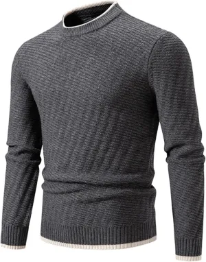 Men's Crewneck Sweater Slim Fit Lightweight Pullover Long Sleeve Solid Color Tops Ribbed Knitted Fall Fashion Sweater