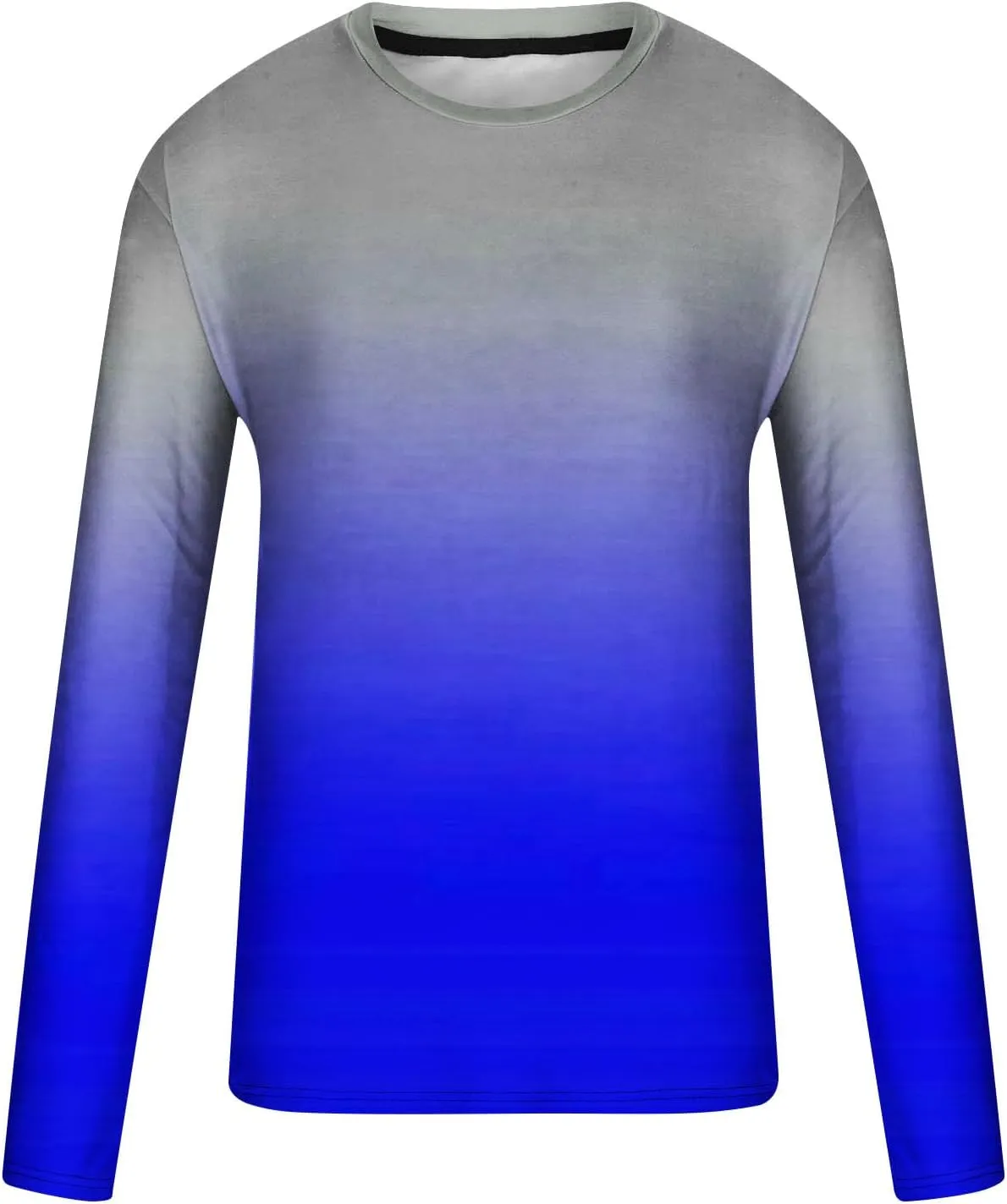 Men's Fashion Gradient Printed Shirts Long Sleeve Round Neck Pullover Athletic Workout Shirts Running Sport Shirts