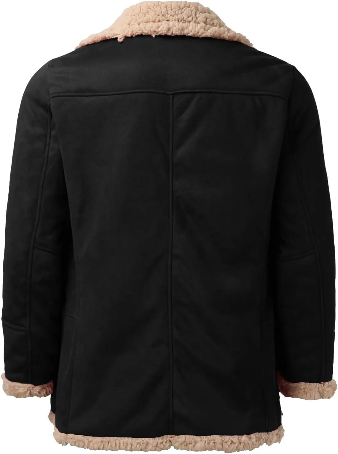 Mens Faux Suede Bomber Jackets Winter Warm Sherpa Lined Button Down Aviator Leather Jackets with Fur Collar Outerwear
