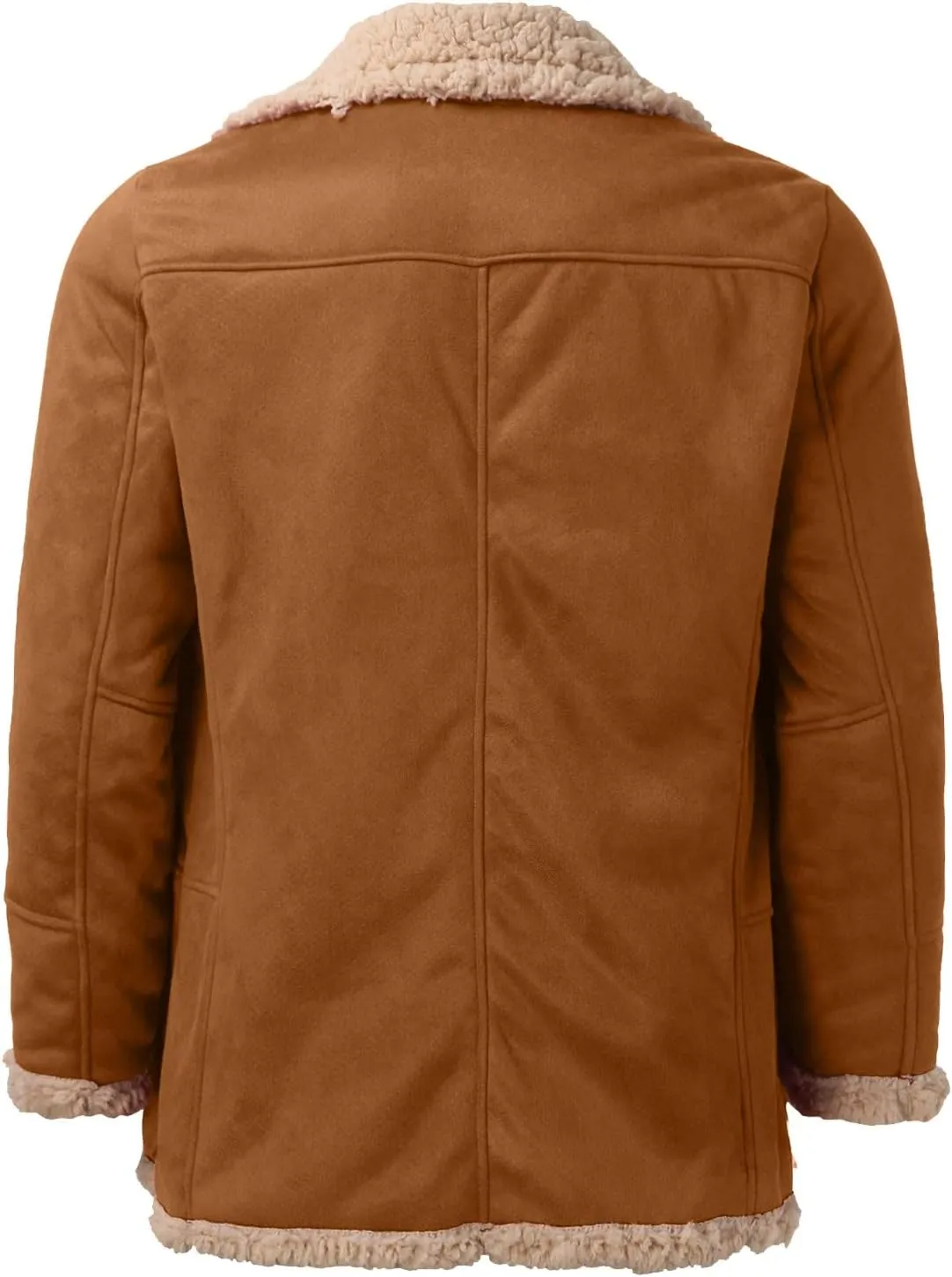 Mens Faux Suede Bomber Jackets Winter Warm Sherpa Lined Button Down Aviator Leather Jackets with Fur Collar Outerwear