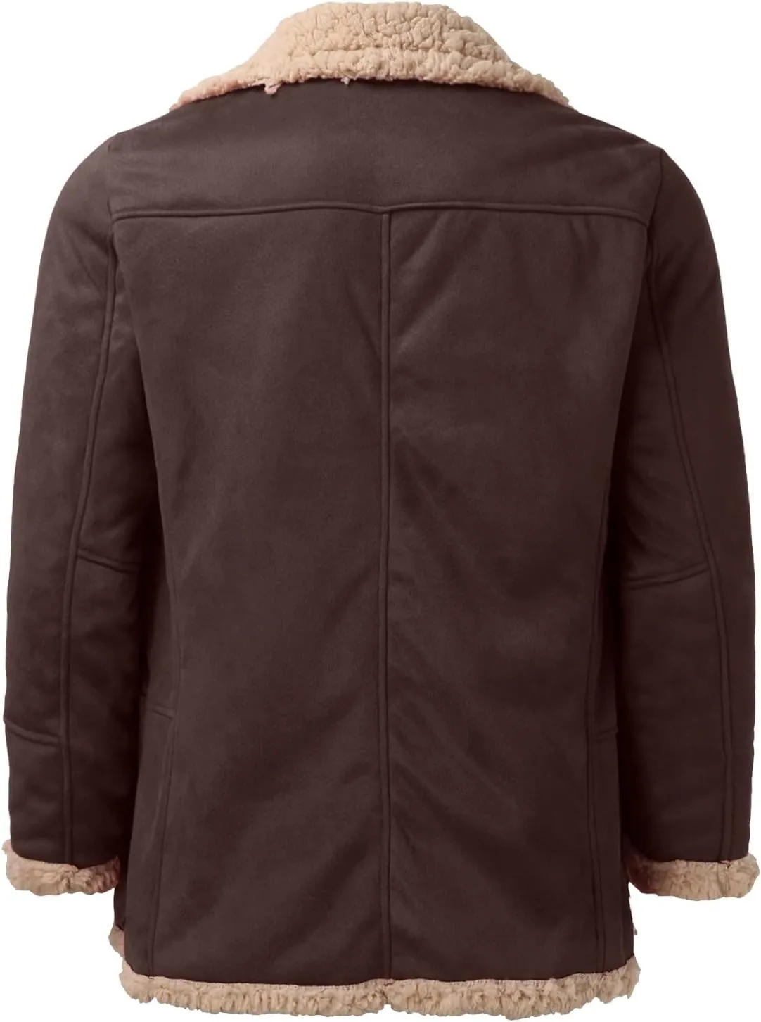 Mens Faux Suede Bomber Jackets Winter Warm Sherpa Lined Button Down Aviator Leather Jackets with Fur Collar Outerwear