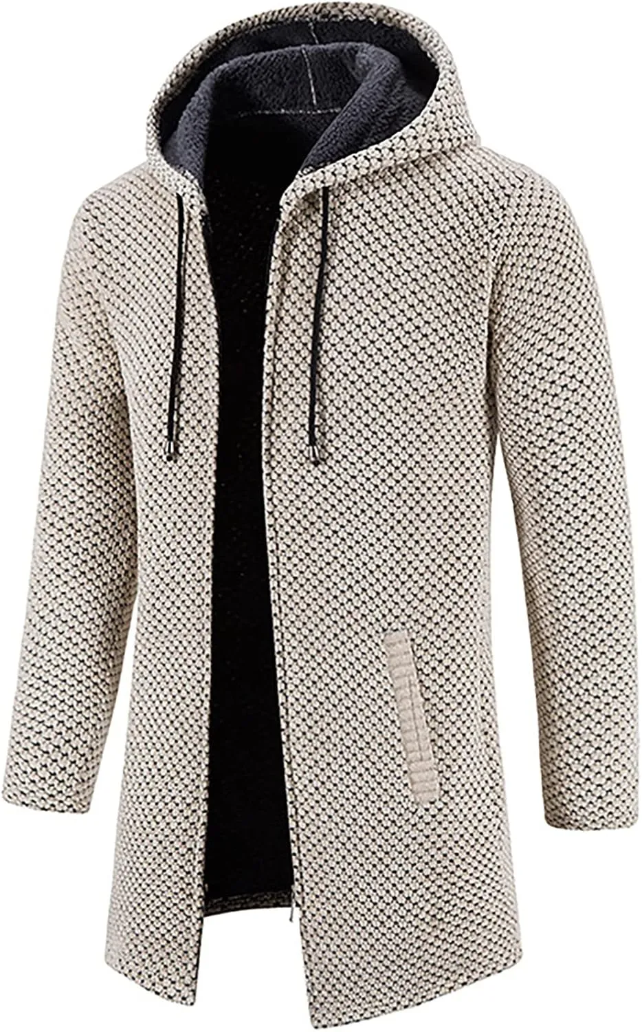 Mens Hoodies Pullover Plaid Knitting Drawstring Coat Sweater Warm Solid Color Jackets Tops Sleeve Hoodies