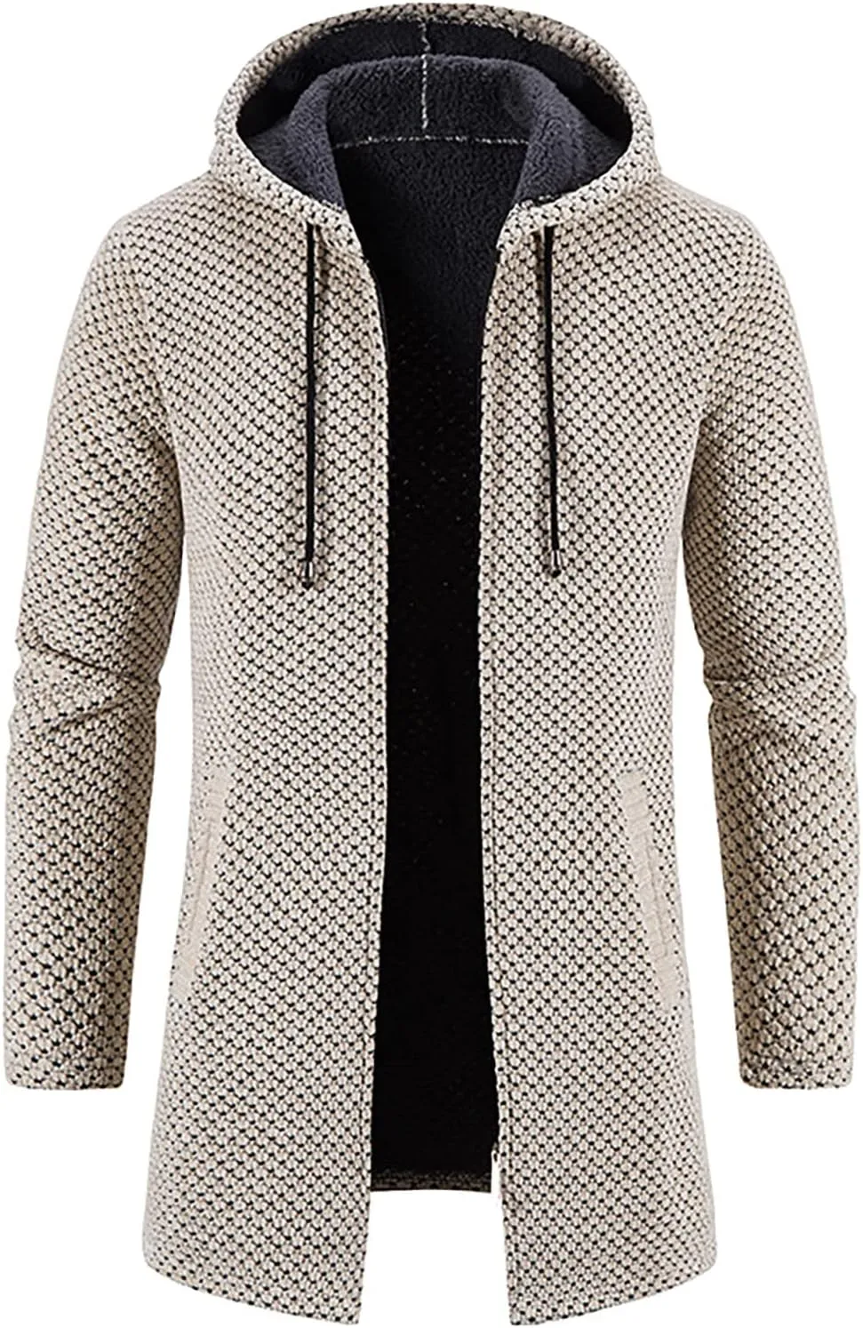 Mens Hoodies Pullover Plaid Knitting Drawstring Coat Sweater Warm Solid Color Jackets Tops Sleeve Hoodies