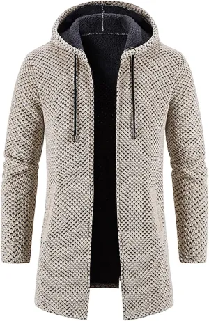 Mens Hoodies Pullover Plaid Knitting Drawstring Coat Sweater Warm Solid Color Jackets Tops Sleeve Hoodies