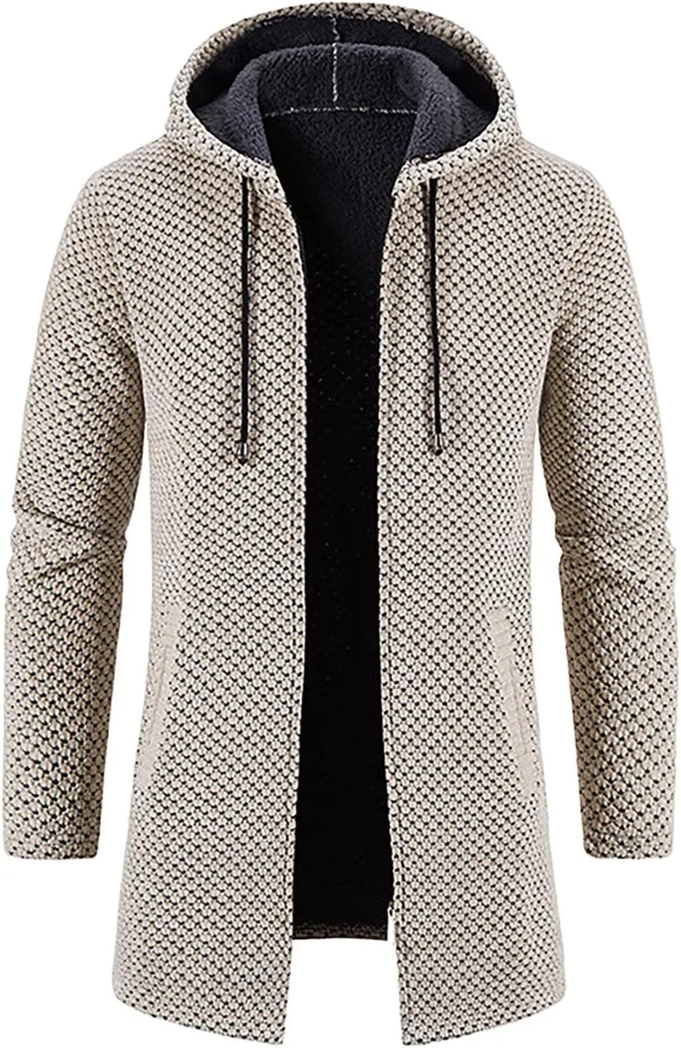 Mens Hoodies Pullover Plaid Knitting Drawstring Coat Sweater Warm Solid Color Jackets Tops Sleeve Hoodies