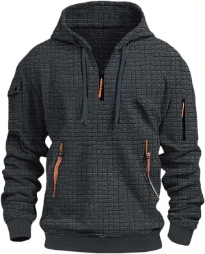 Men's Hoodies Quarter Zip Pullover Vintage Workout Running Active Hoodies with Pockets Military Tactical Sweatshirt