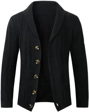Men's Knit Sweater Cardigans Shawl Collar Slim Fit Casual Cable Knitted Button Down Cardigans Jacket