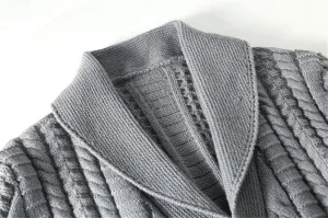 Men's Knit Sweater Cardigans Shawl Collar Slim Fit Casual Cable Knitted Button Down Cardigans Jacket