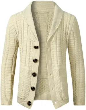 Men's Knit Sweater Cardigans Shawl Collar Slim Fit Casual Cable Knitted Button Down Cardigans Jacket