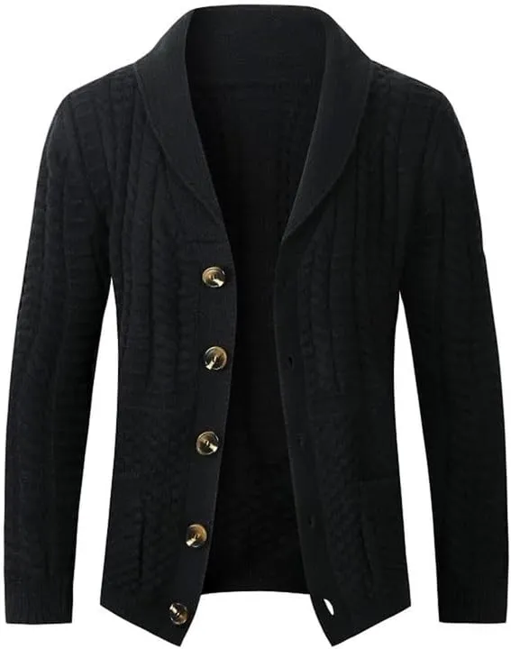 Men's Knit Sweater Cardigans Shawl Collar Slim Fit Casual Cable Knitted Button Down Cardigans Jacket