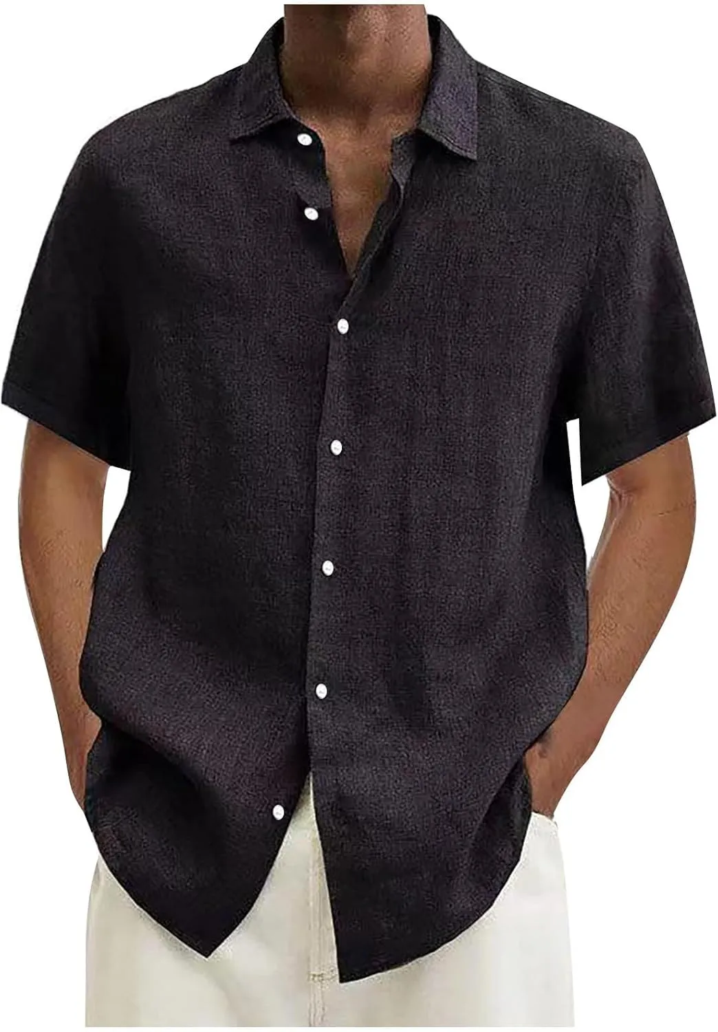 Mens Linen Shirts Casual Short Sleeve Summer Beach Shirts Loose Fit Cotton Linen Shirts Resort Clothings