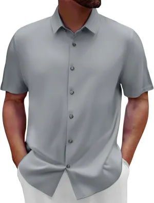 Mens Linen Shirts Short Sleeve Casual Pullover Wrinkle Shirts Summer Beach Linen Hawaiian Shirts