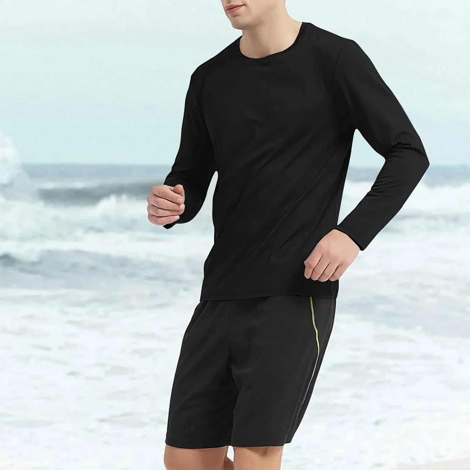 Men's Long Sleeve Pullover Quick Dry UPF 50  UV Swim Sun Shirt Running Fishing Workout Tee Outdoor Training Top