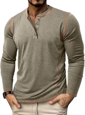 Mens Long Sleeve Tee Shirts Casual Basic Henley Shirts Lightweight Cotton Soft T-Shirts