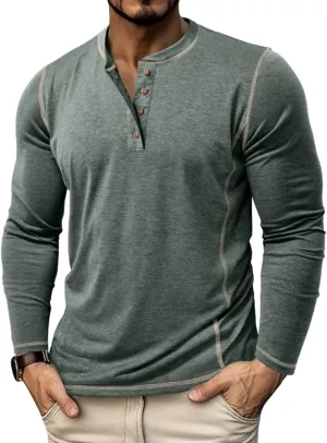 Mens Long Sleeve Tee Shirts Casual Basic Henley Shirts Lightweight Cotton Soft T-Shirts