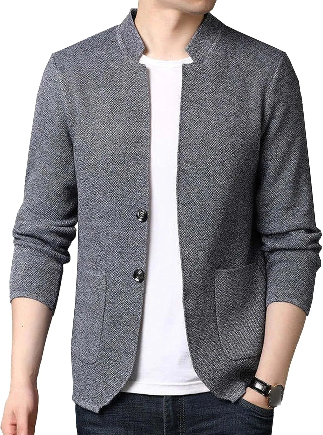 Mens Notch Collar Cardigans Sweaters Classic Casual Knit Textured Sweater Button Down Sweatshirt Cardigans