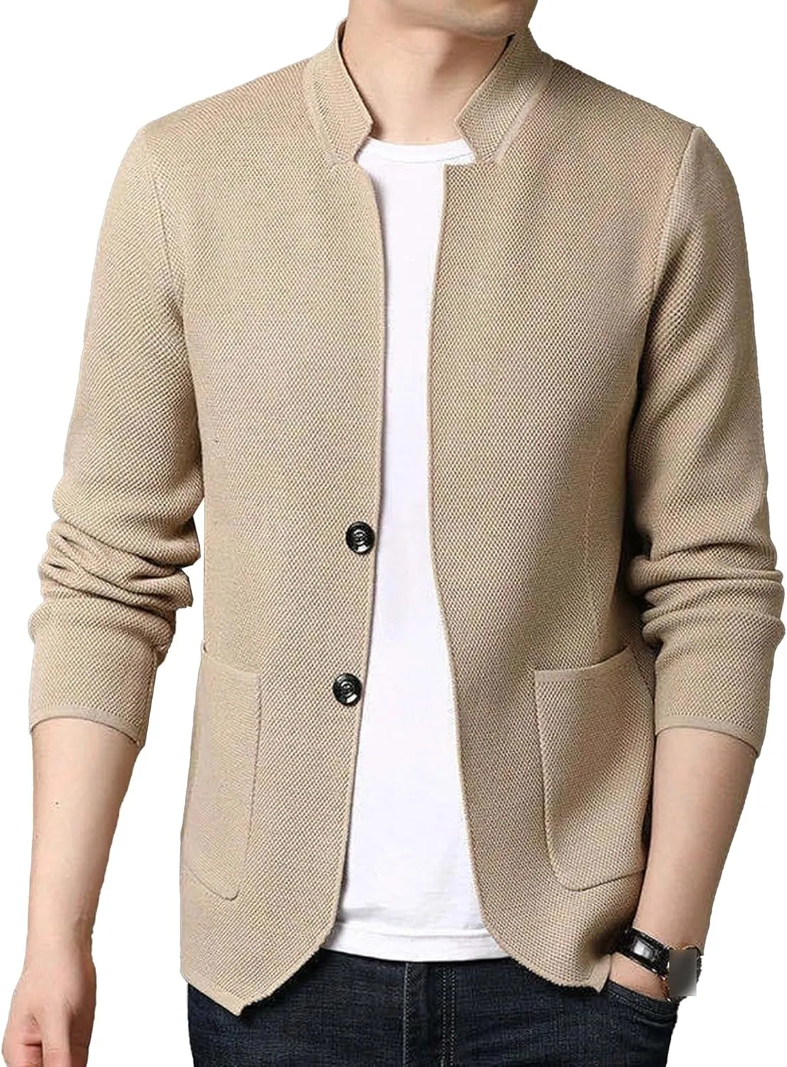 Mens Notch Collar Cardigans Sweaters Classic Casual Knit Textured Sweater Button Down Sweatshirt Cardigans