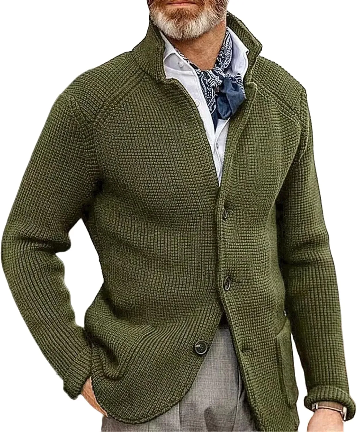 Mens Open Front Stand Collar Cardigans Slim Fit Button Down Plus Knitted Lapel Cardigans for Lightweight Winter