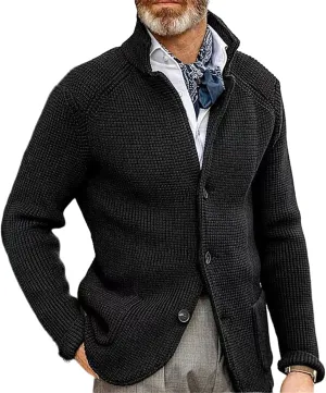 Mens Open Front Stand Collar Cardigans Slim Fit Button Down Plus Knitted Lapel Cardigans for Lightweight Winter