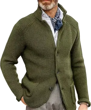 Mens Open Front Stand Collar Cardigans Slim Fit Button Down Plus Knitted Lapel Cardigans for Lightweight Winter