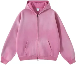 Mens Oversized Hoodies Streetwear Unisex Vintage Hoodies Zip Up Acid Wash Sweatshirt for Men Heavyweight
