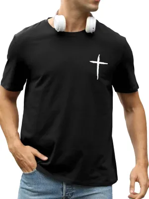 Mens Short Sleeve Cotton T-Shirts Crew Neck Jesus Cross Printed Shirts Faith Christ Shirts