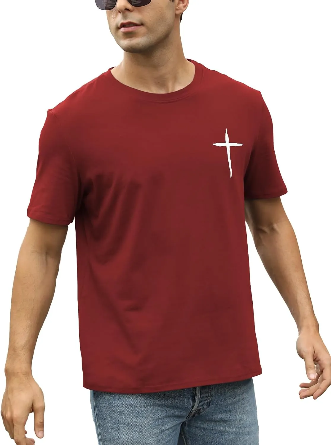 Mens Short Sleeve Cotton T-Shirts Crew Neck Jesus Cross Printed Shirts Faith Christ Shirts
