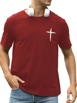 Mens Short Sleeve Cotton T-Shirts Crew Neck Jesus Cross Printed Shirts Faith Christ Shirts