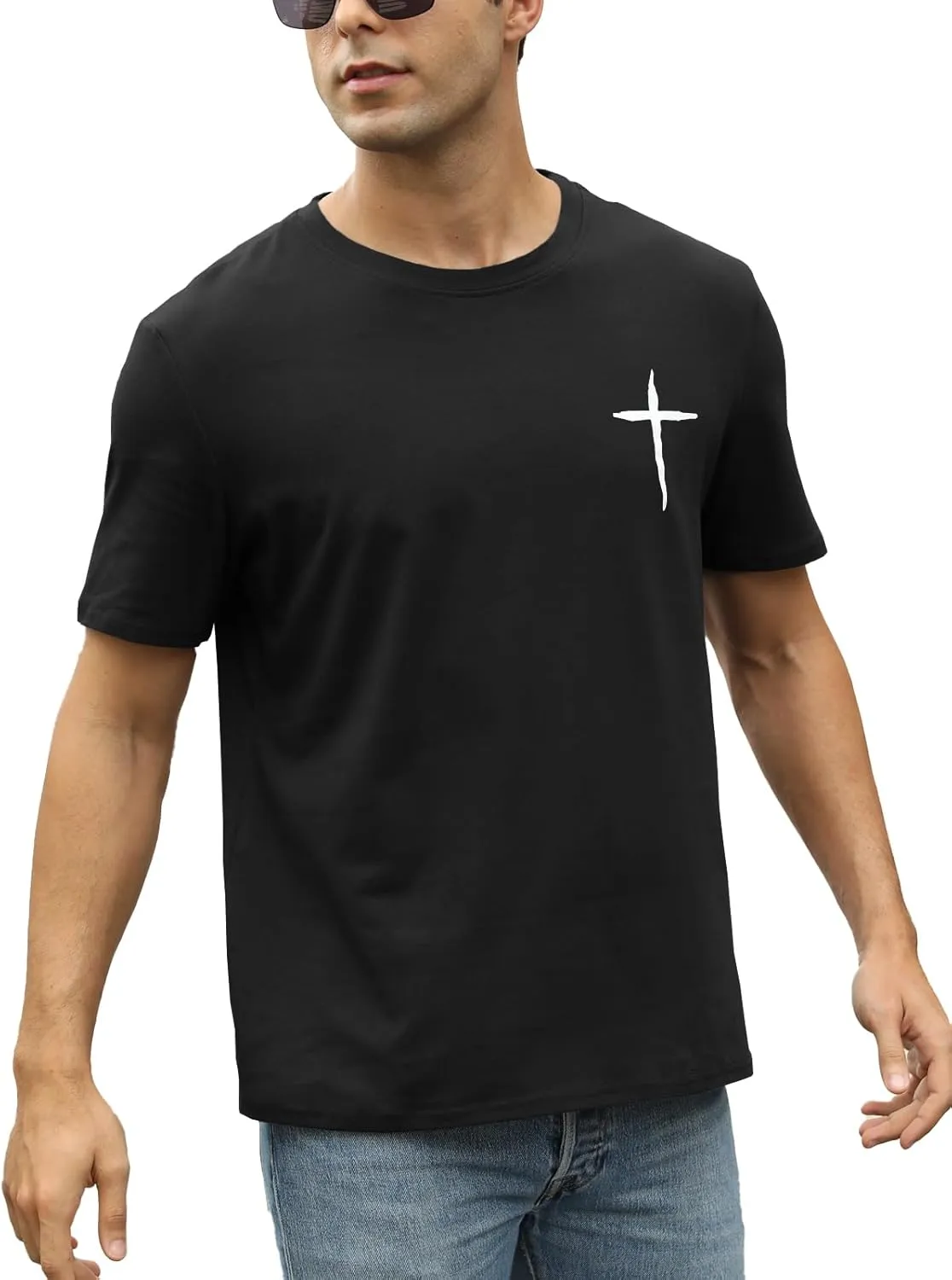 Mens Short Sleeve Cotton T-Shirts Crew Neck Jesus Cross Printed Shirts Faith Christ Shirts