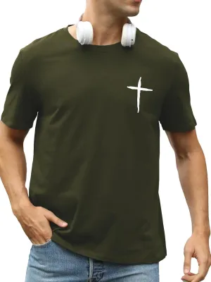 Mens Short Sleeve Cotton T-Shirts Crew Neck Jesus Cross Printed Shirts Faith Christ Shirts