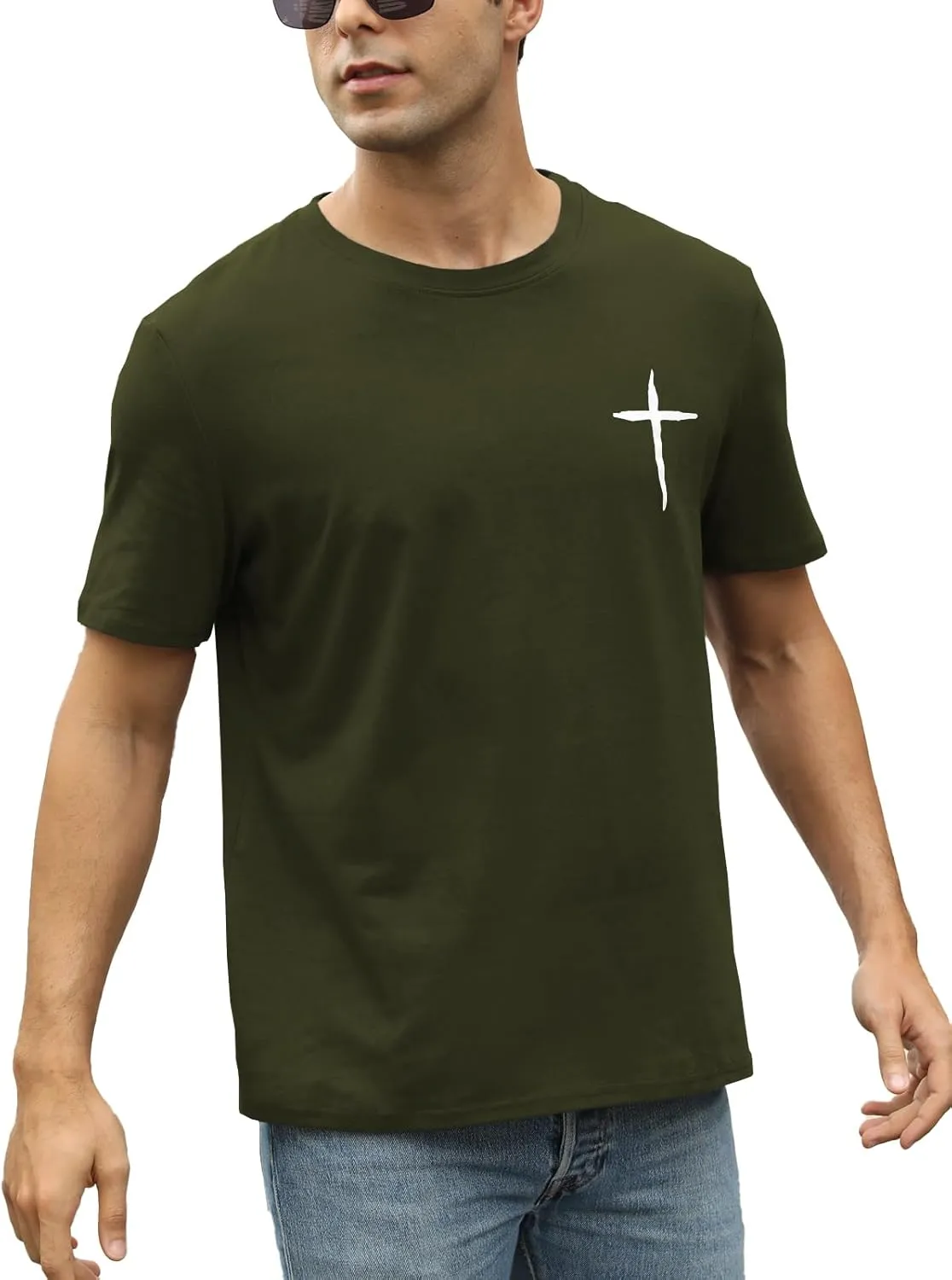 Mens Short Sleeve Cotton T-Shirts Crew Neck Jesus Cross Printed Shirts Faith Christ Shirts