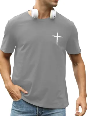 Mens Short Sleeve Cotton T-Shirts Crew Neck Jesus Cross Printed Shirts Faith Christ Shirts