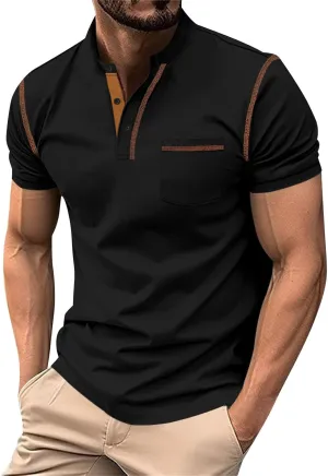 Mens Short Sleeve Work Polo Shirts Fashion Vintage Casual Shirts Lapel Collar Basic Formal Dress Shirts Sports Golf T-Shirts