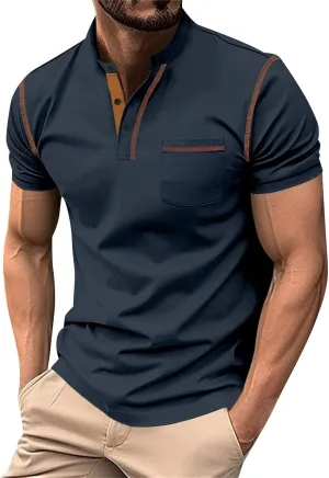 Mens Short Sleeve Work Polo Shirts Fashion Vintage Casual Shirts Lapel Collar Basic Formal Dress Shirts Sports Golf T-Shirts