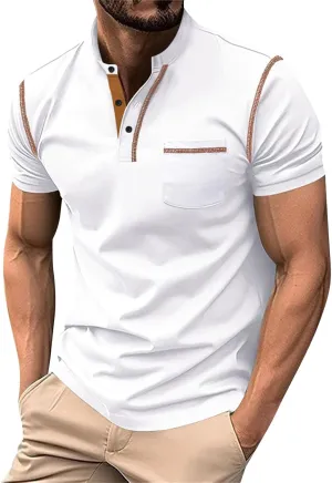 Mens Short Sleeve Work Polo Shirts Fashion Vintage Casual Shirts Lapel Collar Basic Formal Dress Shirts Sports Golf T-Shirts