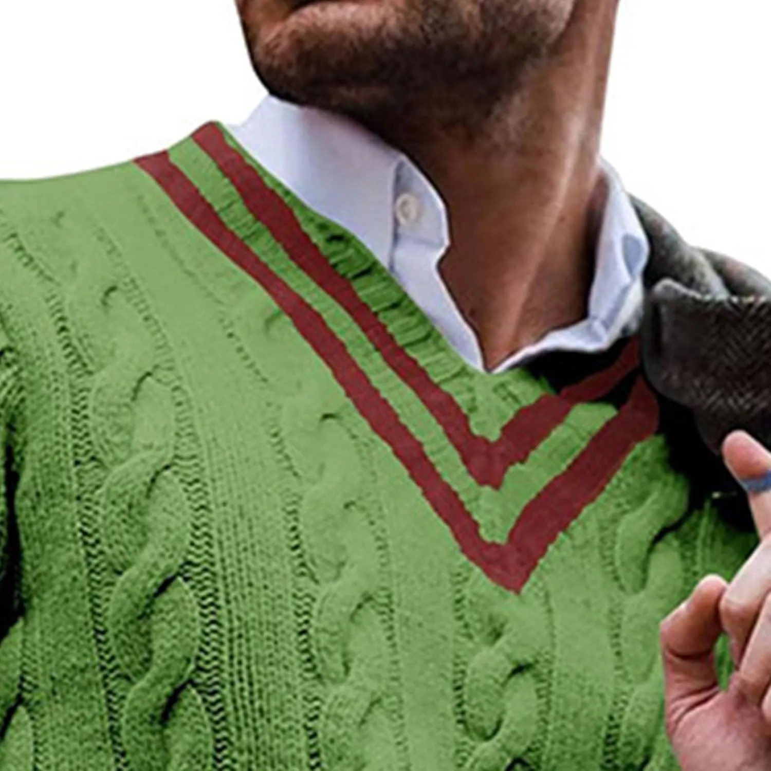 Men's Striped Knitted Pullover Slim Fit Knits Pullover Sweaters V Neck Stripes Male Long Sleeve Knit Sweater