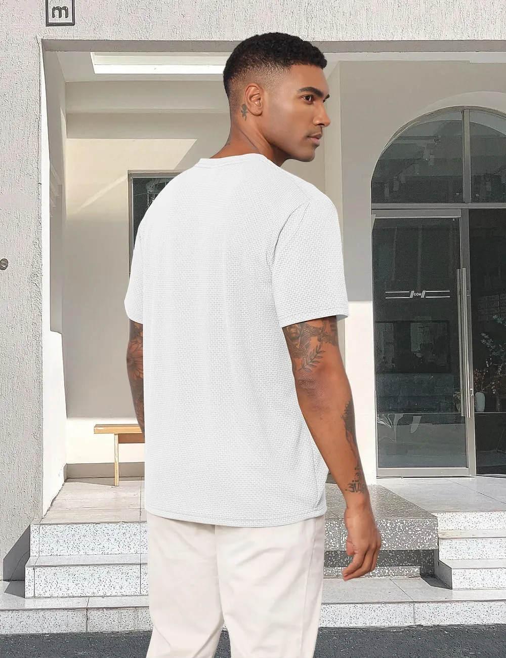 Men's T-Shirts Casual Knit Short Sleeve Crewneck Shirts Crewneck Shirts Knitted Pullover Tees