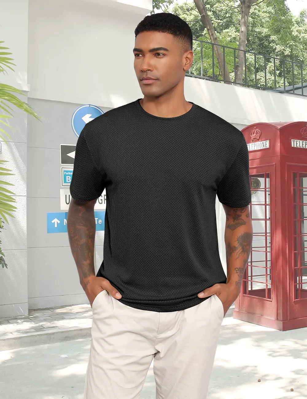 Men's T-Shirts Casual Knit Short Sleeve Crewneck Shirts Crewneck Shirts Knitted Pullover Tees