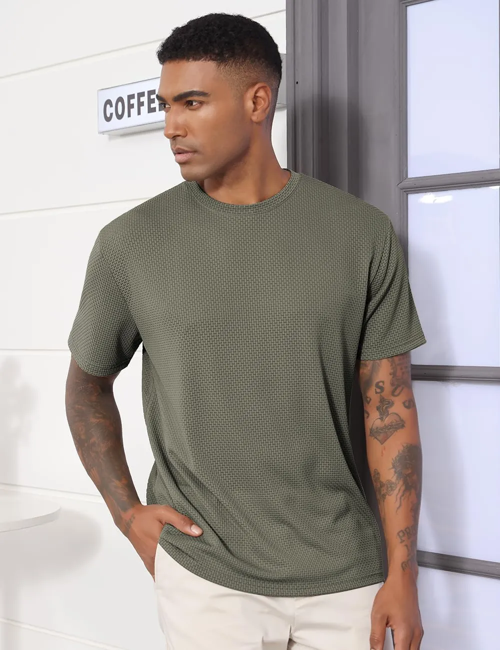 Men's T-Shirts Casual Knit Short Sleeve Crewneck Shirts Crewneck Shirts Knitted Pullover Tees