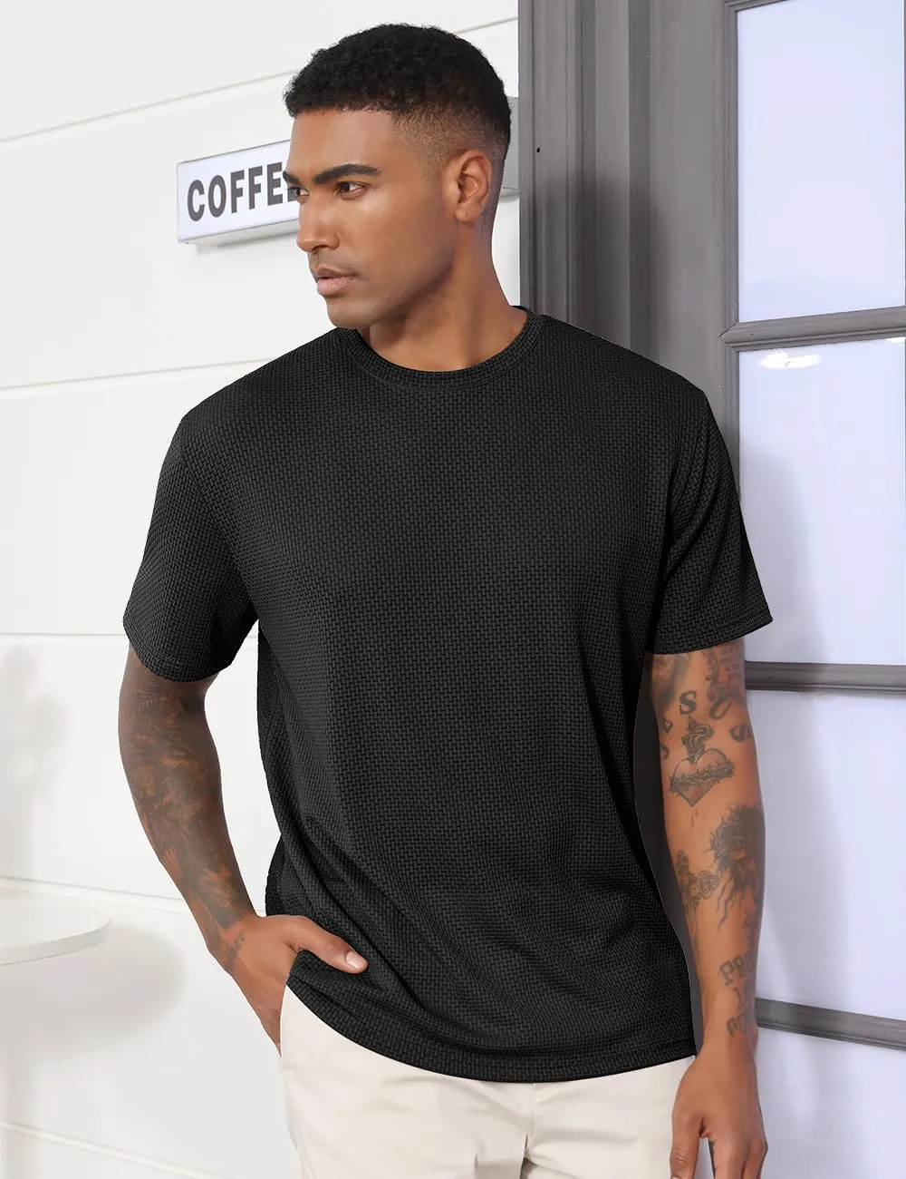 Men's T-Shirts Casual Knit Short Sleeve Crewneck Shirts Crewneck Shirts Knitted Pullover Tees