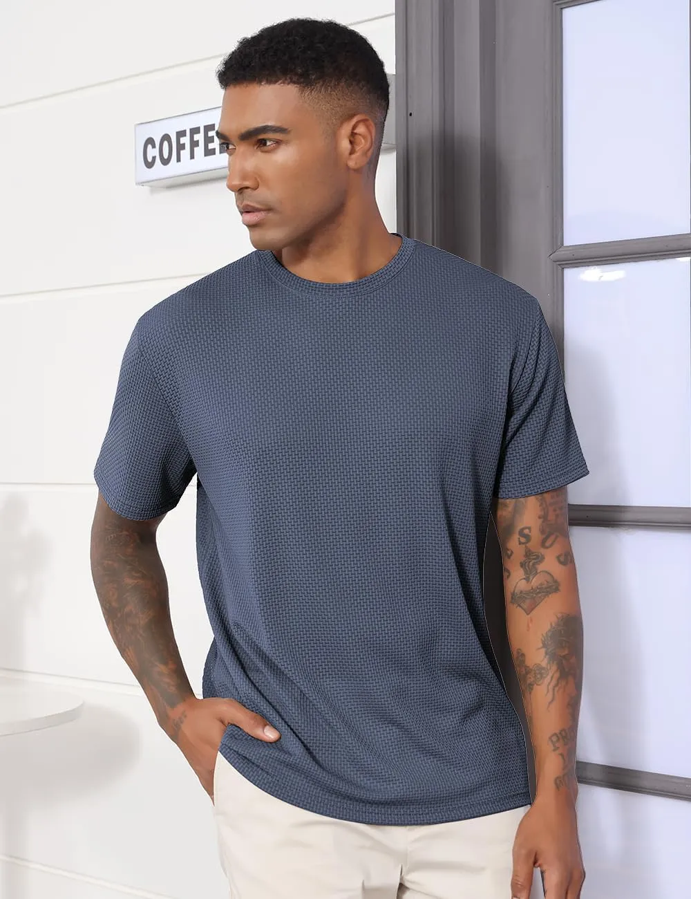 Men's T-Shirts Casual Knit Short Sleeve Crewneck Shirts Crewneck Shirts Knitted Pullover Tees