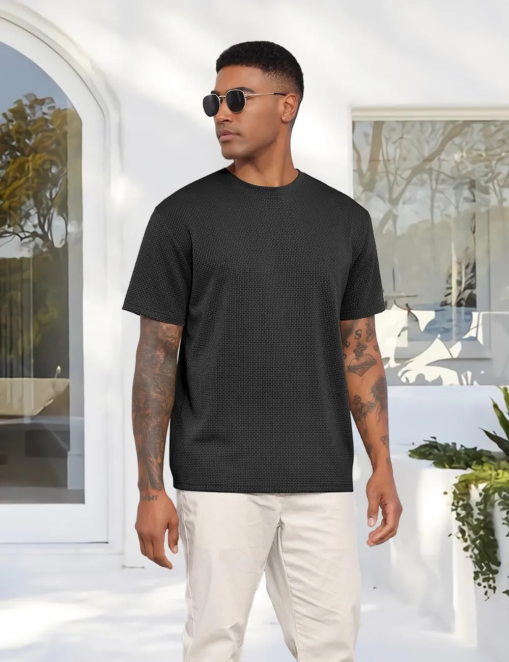 Men's T-Shirts Casual Knit Short Sleeve Crewneck Shirts Crewneck Shirts Knitted Pullover Tees