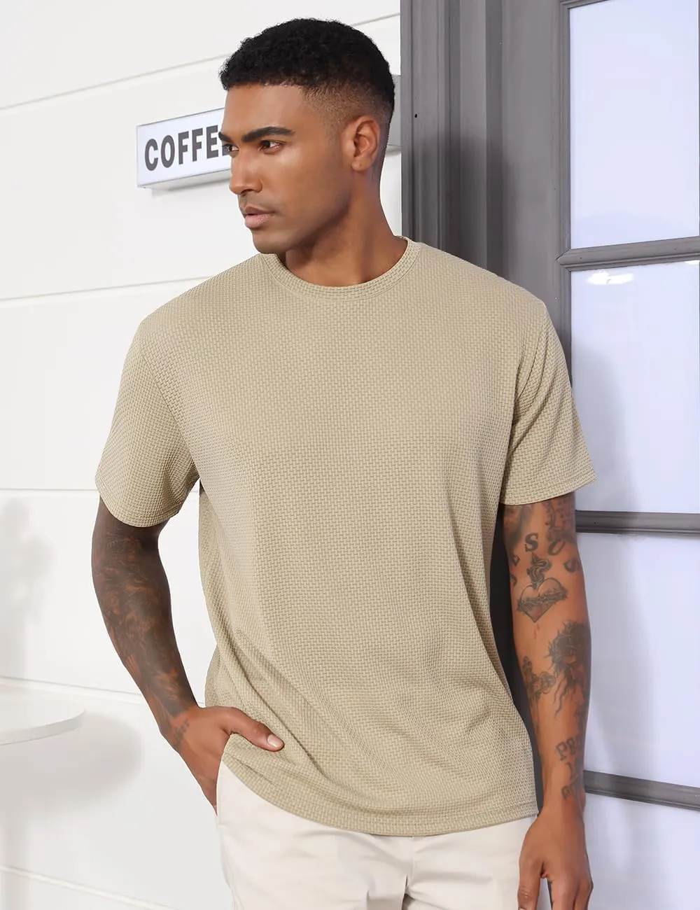Men's T-Shirts Casual Knit Short Sleeve Crewneck Shirts Crewneck Shirts Knitted Pullover Tees