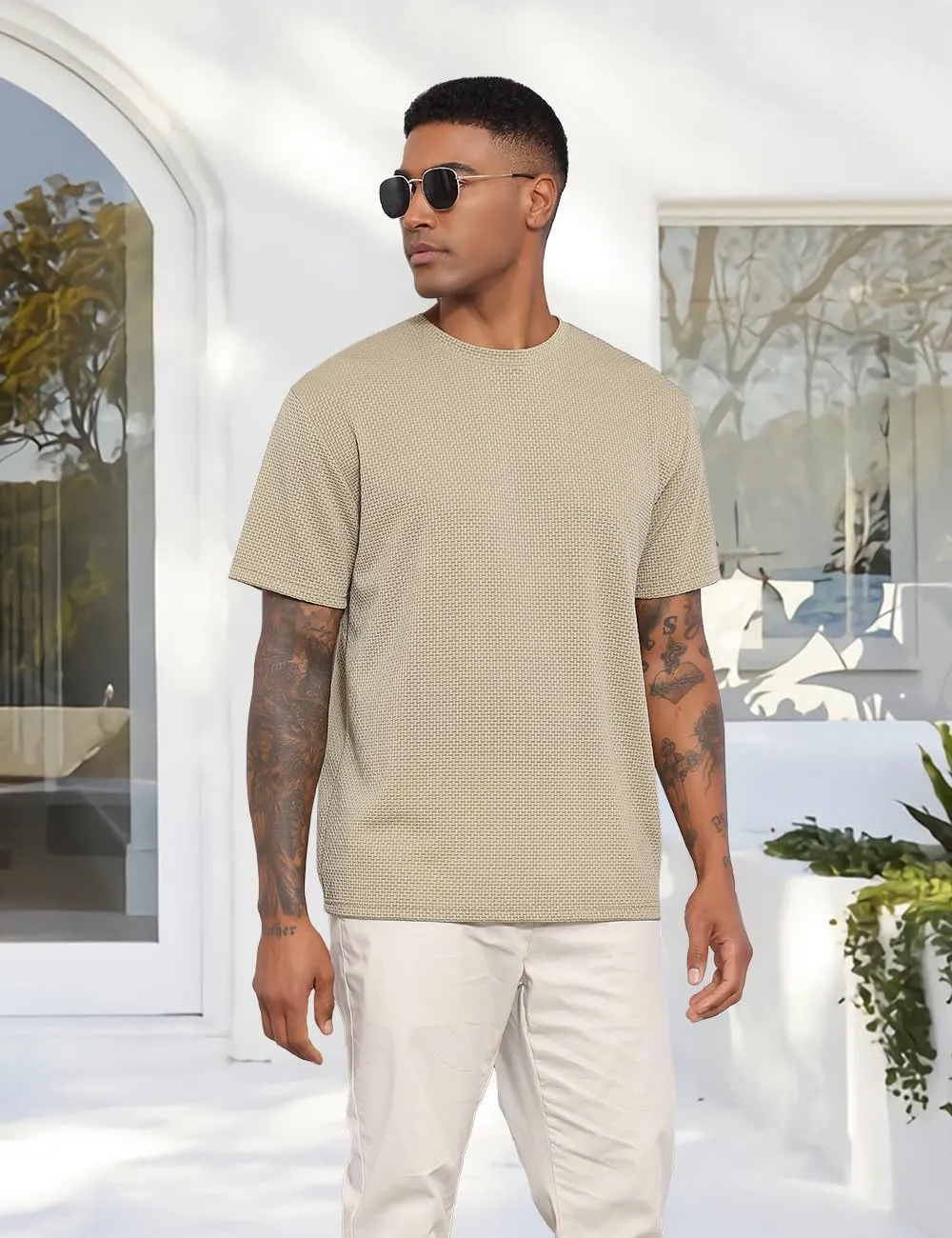 Men's T-Shirts Casual Knit Short Sleeve Crewneck Shirts Crewneck Shirts Knitted Pullover Tees