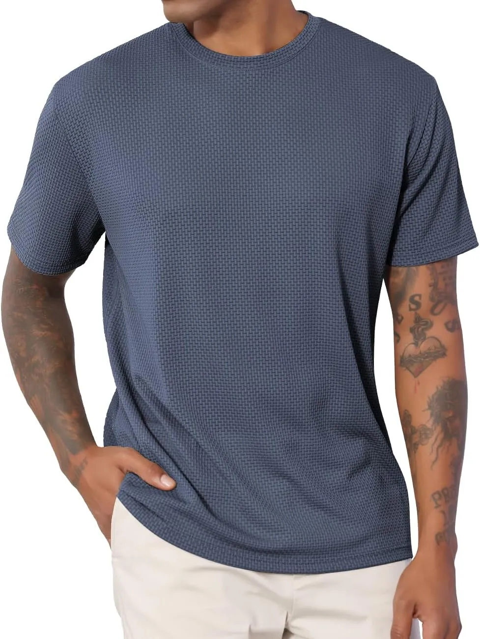 Men's T-Shirts Casual Knit Short Sleeve Crewneck Shirts Crewneck Shirts Knitted Pullover Tees