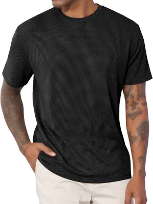 Men's T-Shirts Casual Knit Short Sleeve Crewneck Shirts Crewneck Shirts Knitted Pullover Tees